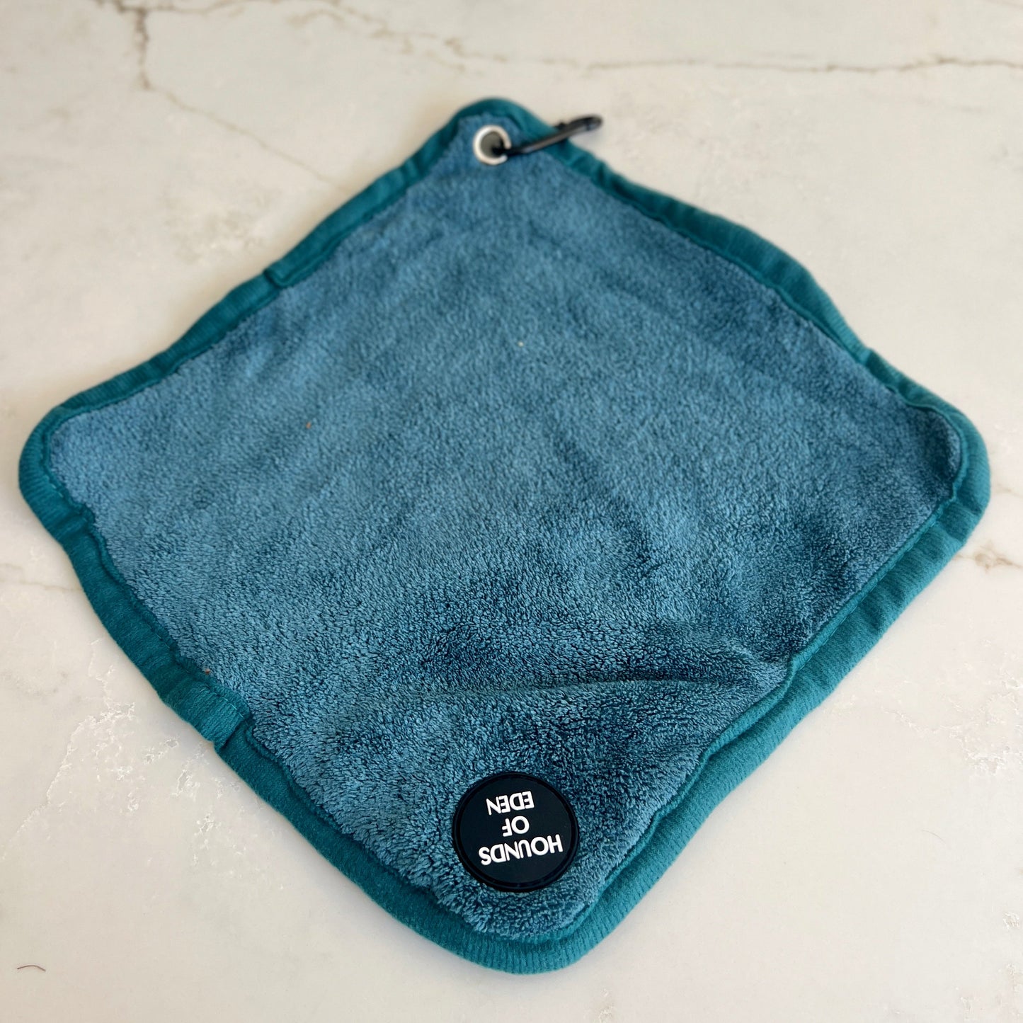 Mini Dog Towel + Clip, Teal & Brown - The Bark Market