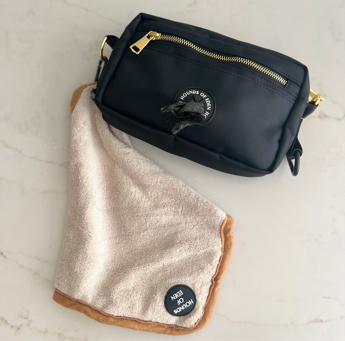 Mini Dog Towel + Clip, Beige & Orange - The Bark Market