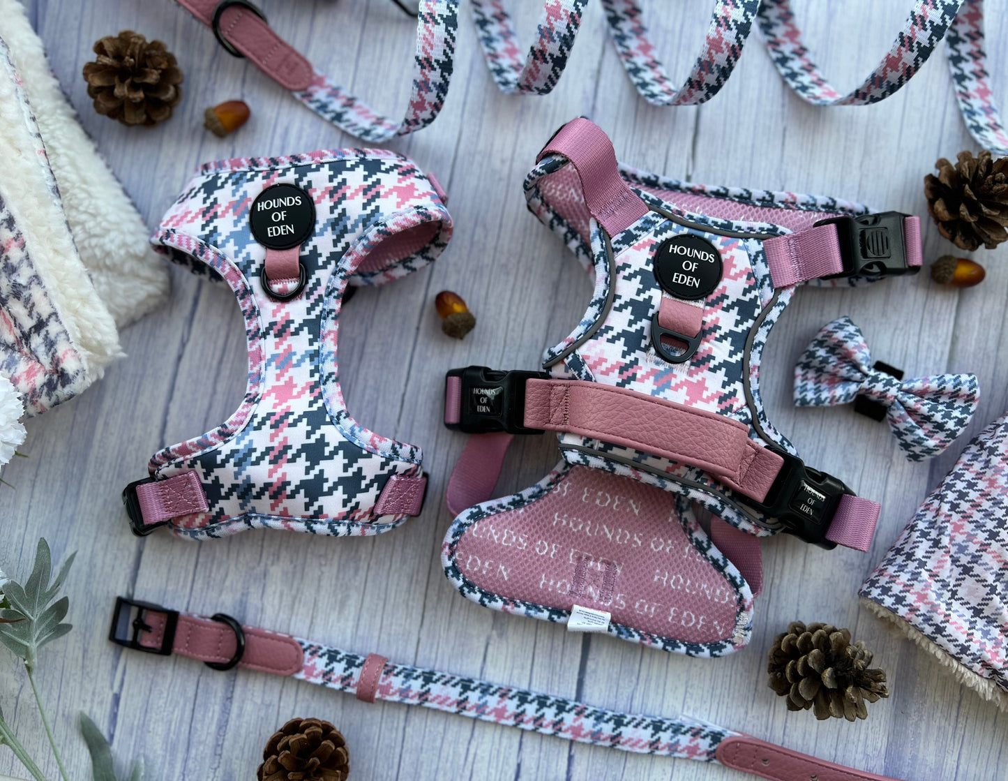 Pink Houndstooth Leather Dog Collar - The Bark Market