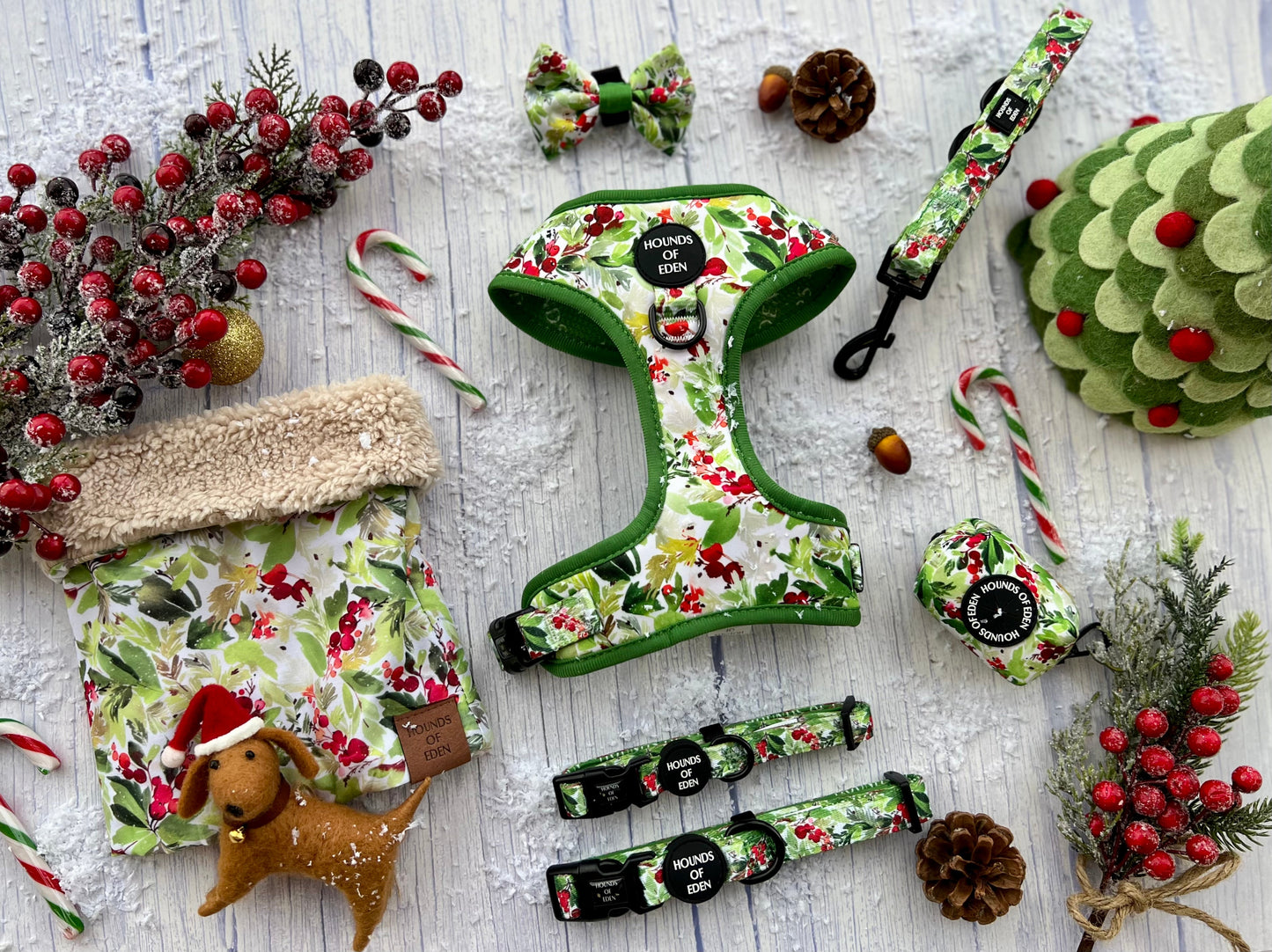 Winter Spruce & Berries Design Dog Bow Tie - The Bark Market