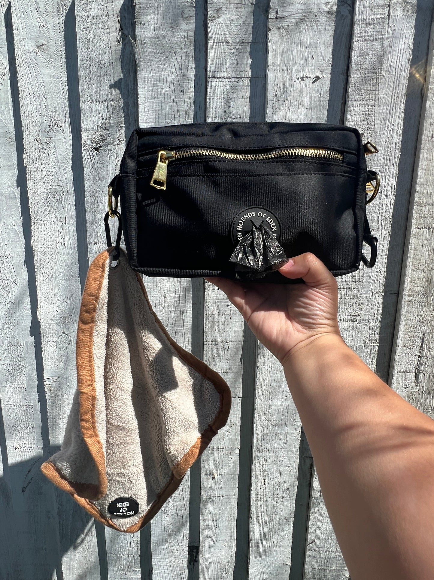 Mini Dog Towel + Clip, Beige & Brown - The Bark Market