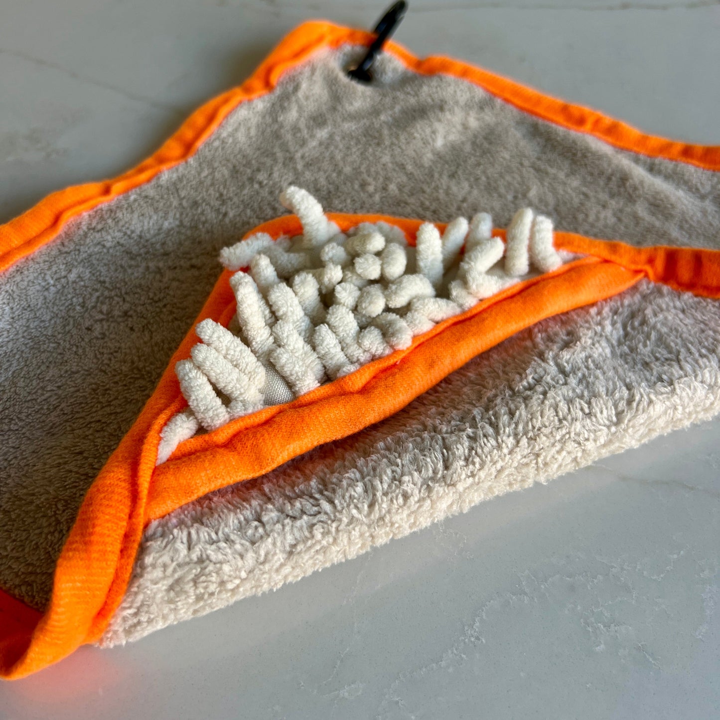 Mini Dog Towel + Clip, Beige & Orange - The Bark Market