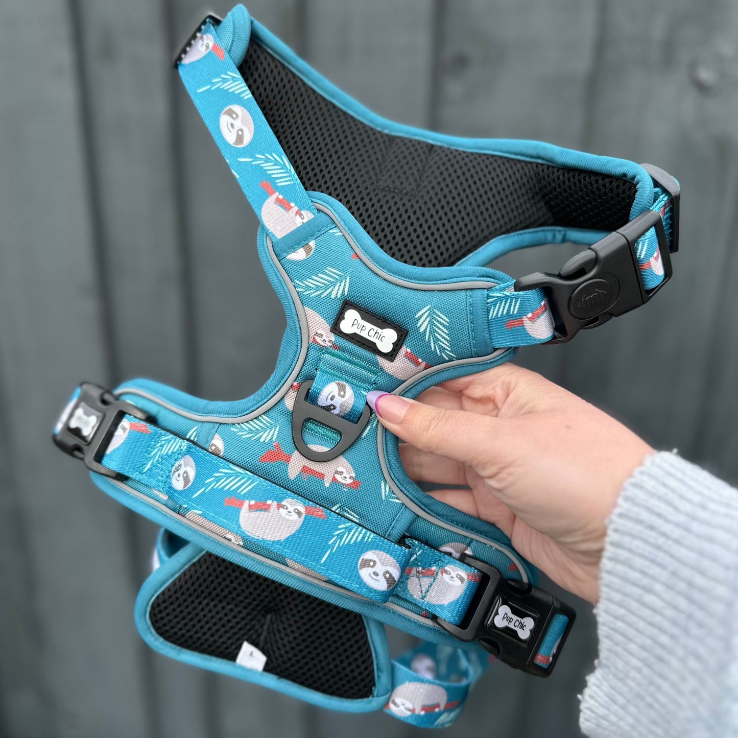 Lazy Sloth No Pull Tactical Dog Harness – Blue Teal Sloth Print, Adjustable, Step-In (Small-XL) 🦥 - The Bark Market