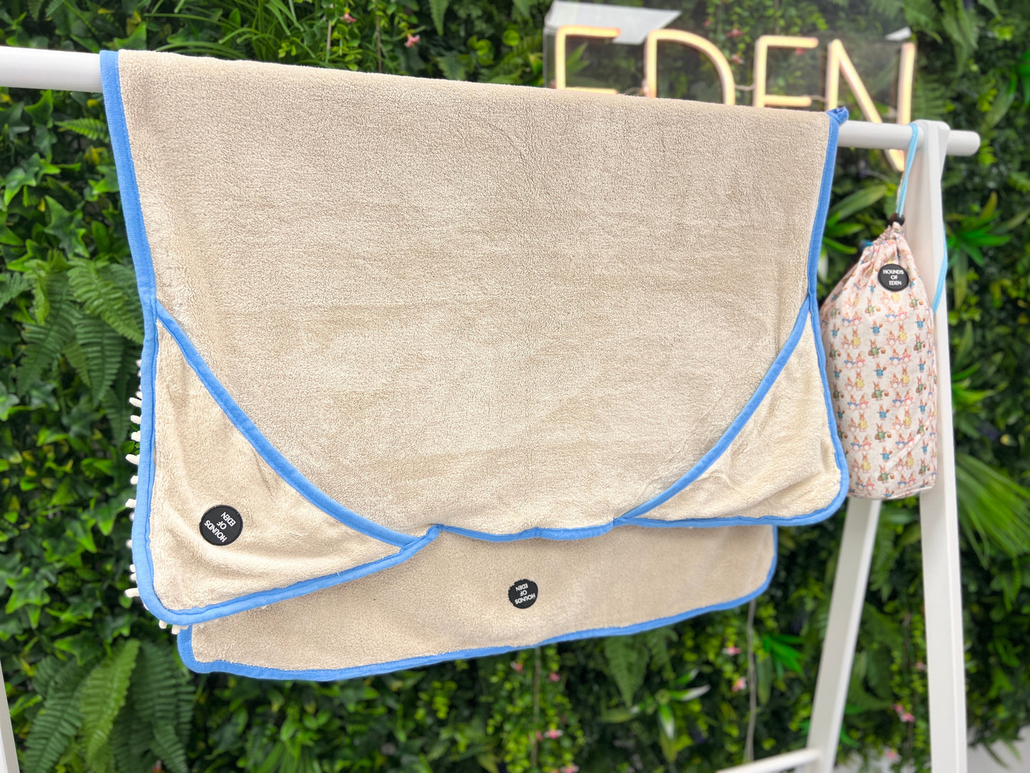 Bunny Tales Blue - Dog Towel + Carry Bag - The Bark Market