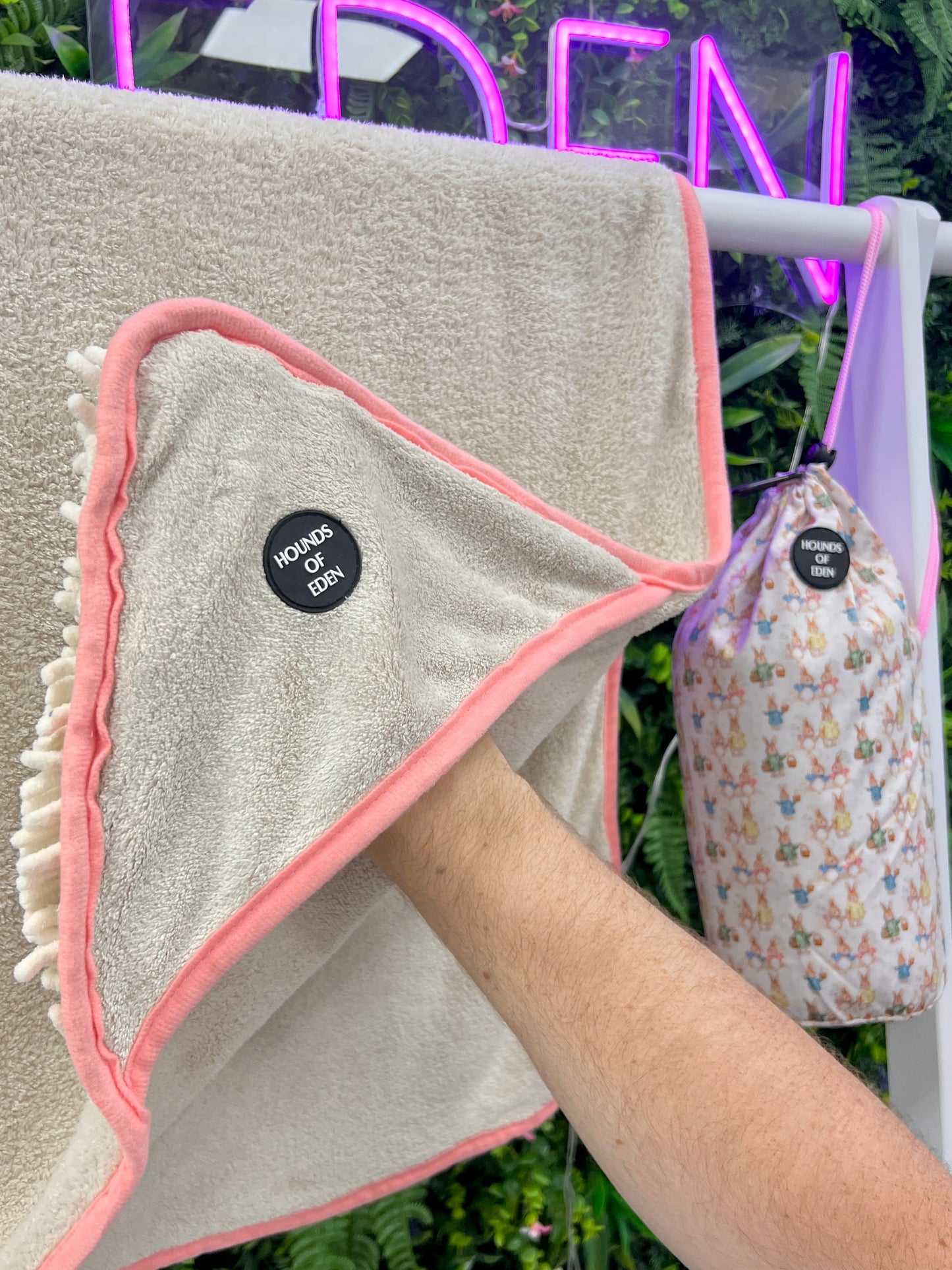 Bunny Tales Pink - Dog Towel + Carry Bag - The Bark Market