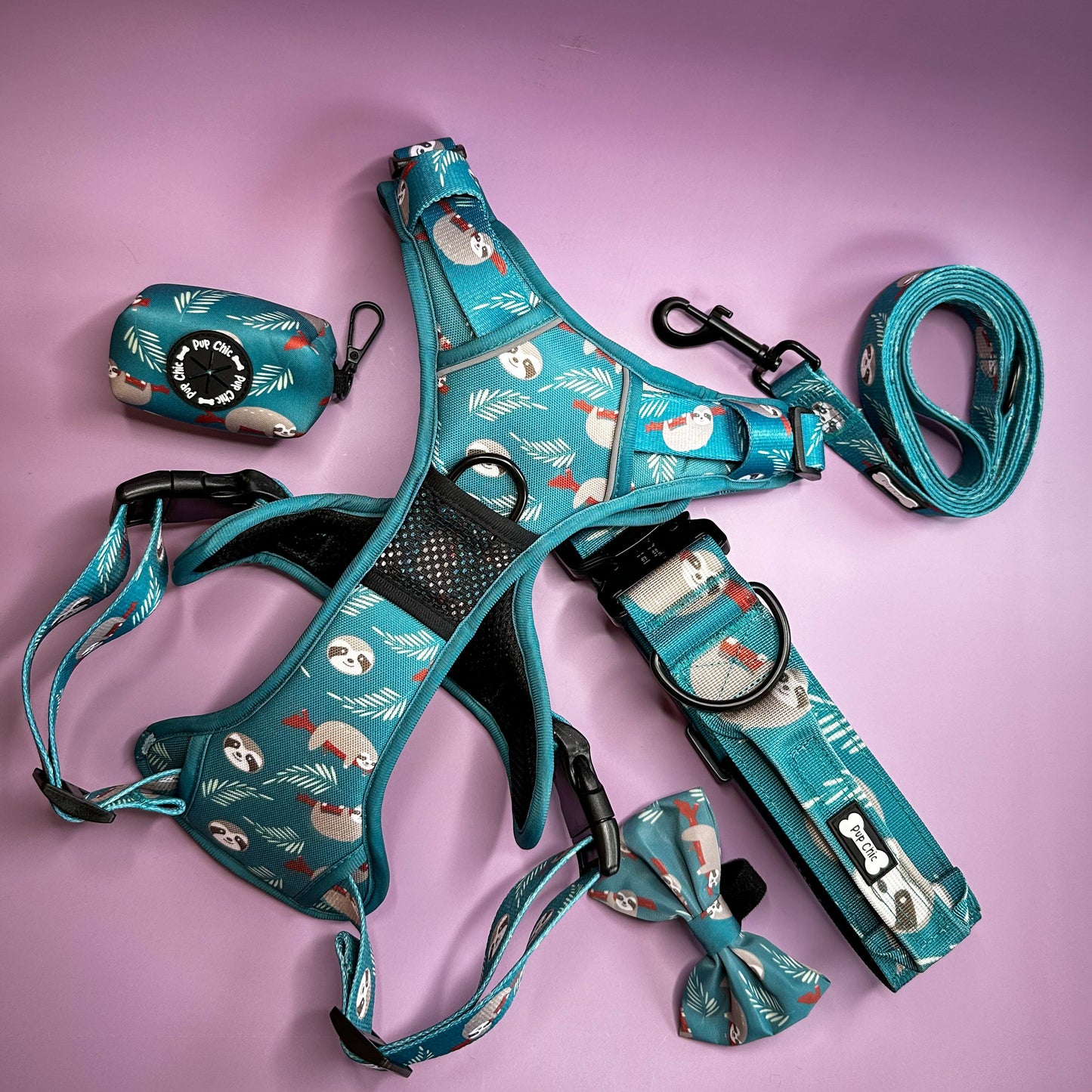 Lazy Sloth No Pull Tactical Dog Harness – Blue Teal Sloth Print, Adjustable, Step-In (Small-XL) 🦥 - The Bark Market