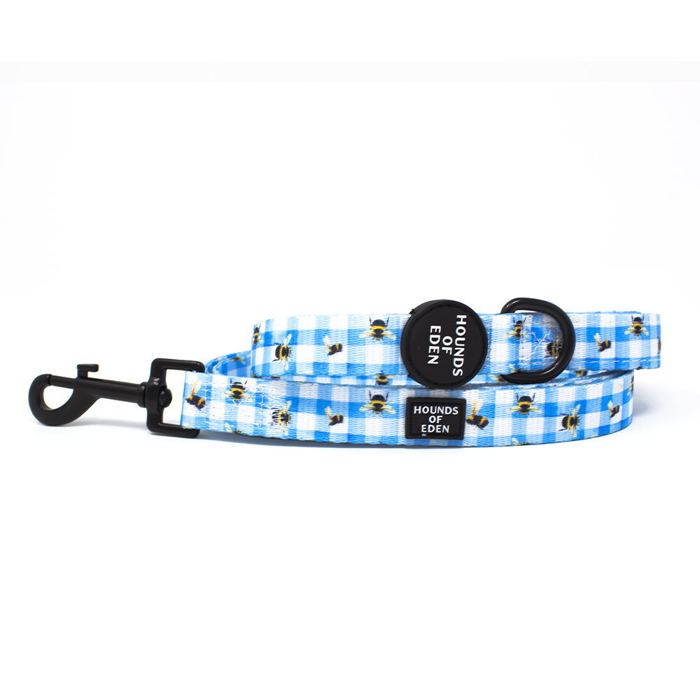 Bee You-tiful - Blue Gingham with Bees Dog Lead - The Bark Market