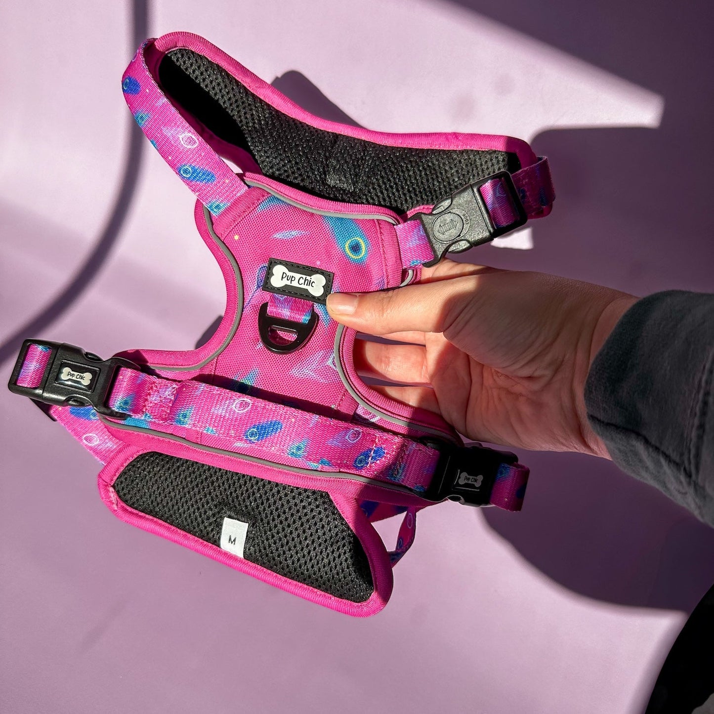 Peacock Power No Pull Tactical Dog Harness β Pink Peacock Feather Print, Adjustable, Step-In (Small-XL) - The Bark Market