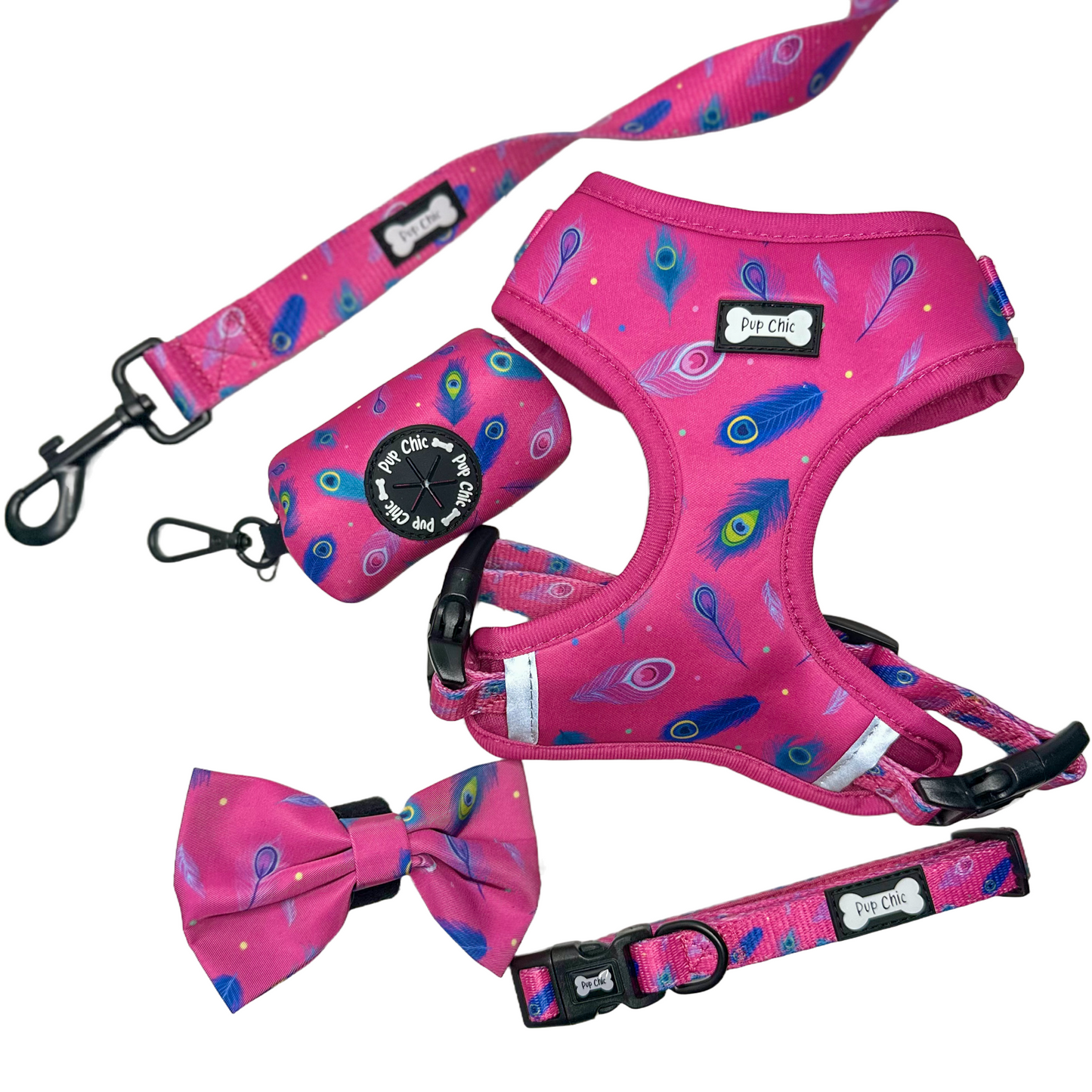 Peacock Power Adjustable Dog Harness - hot pink peacock feather dog harness - The Bark Market