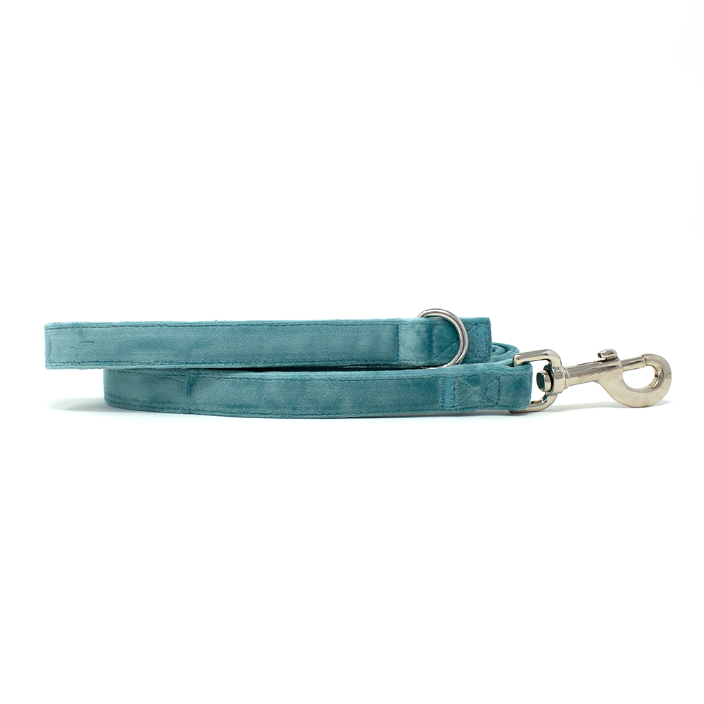 Tiffany's - Light Teal Velvet Dog Harness with Silver Metal Hardware - The Bark Market