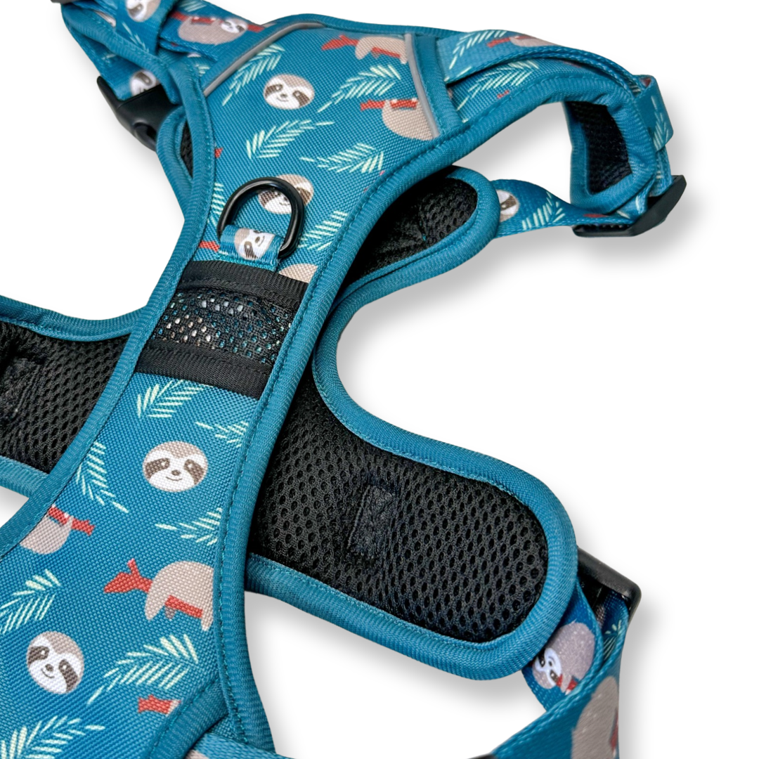 Lazy Sloth No Pull Tactical Dog Harness – Blue Teal Sloth Print, Adjustable, Step-In (Small-XL) 🦥 - The Bark Market