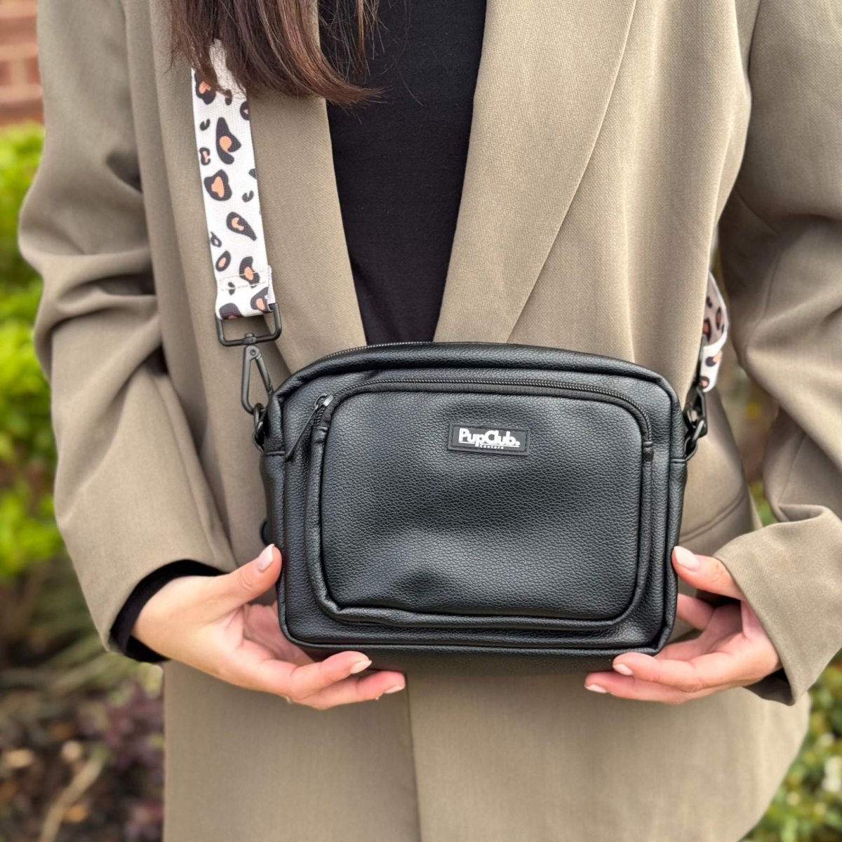 Crossbody Dog Walking Bag - Vegan Leather Black - The Bark Market