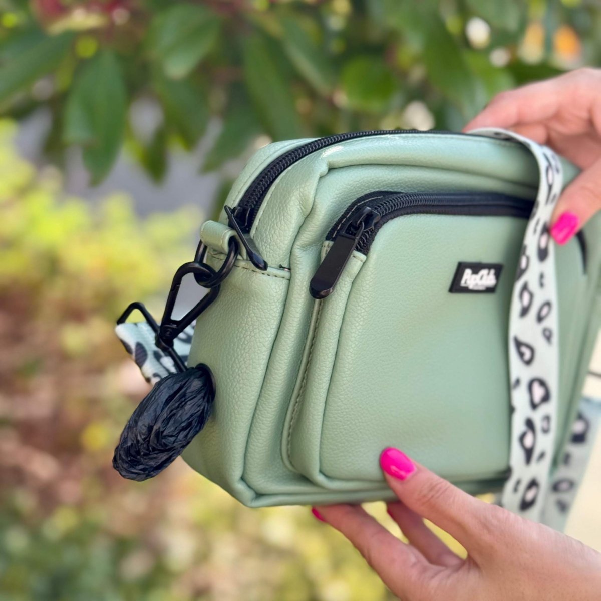 Crossbody Dog Walking Bag - Vegan Leather Sage Green - The Bark Market