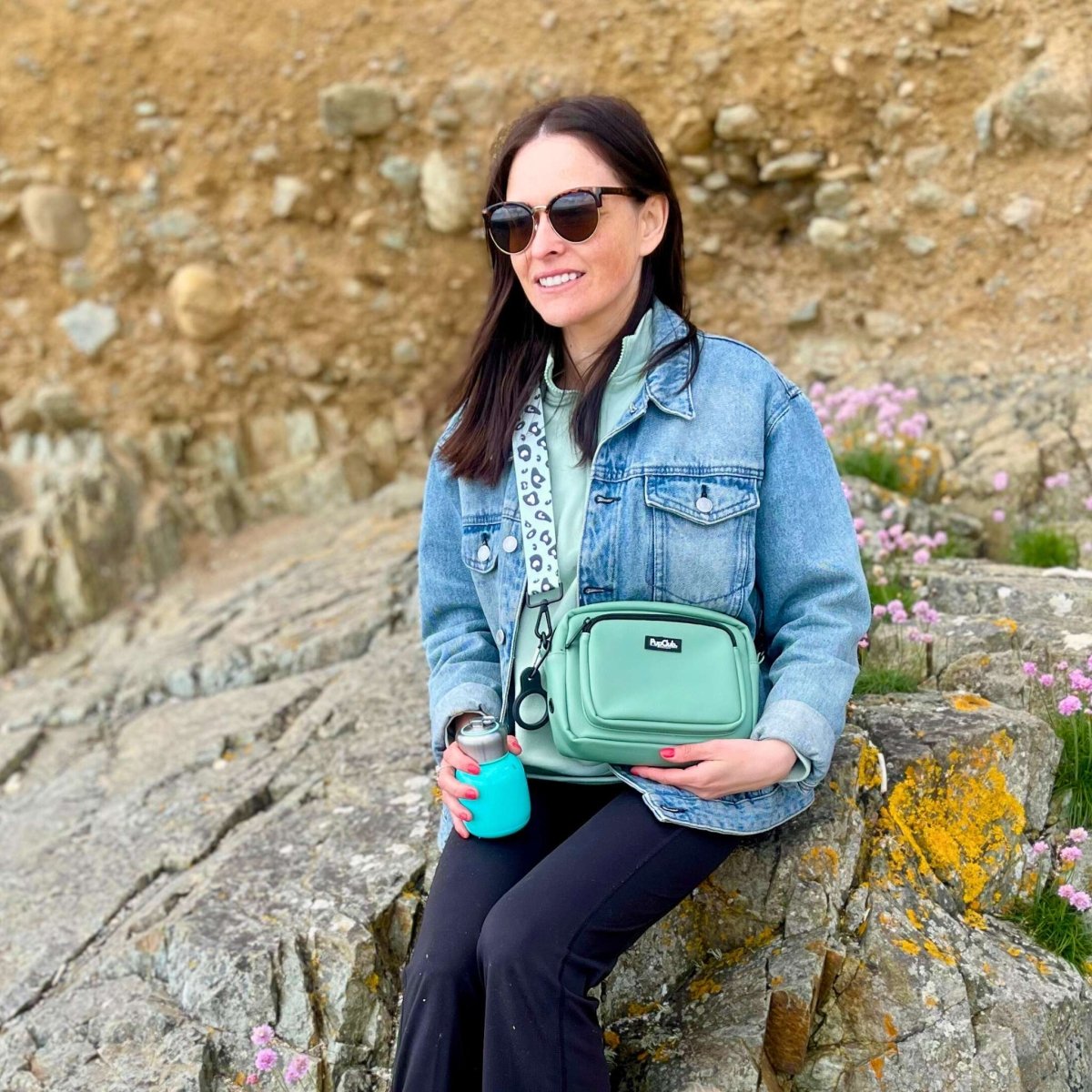 Crossbody Dog Walking Bag - Vegan Leather Sage Green - The Bark Market