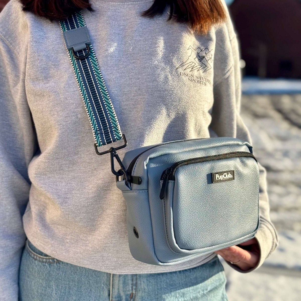 Crossbody Dog Walking Bag - Vegan Leather Slate Blue - The Bark Market