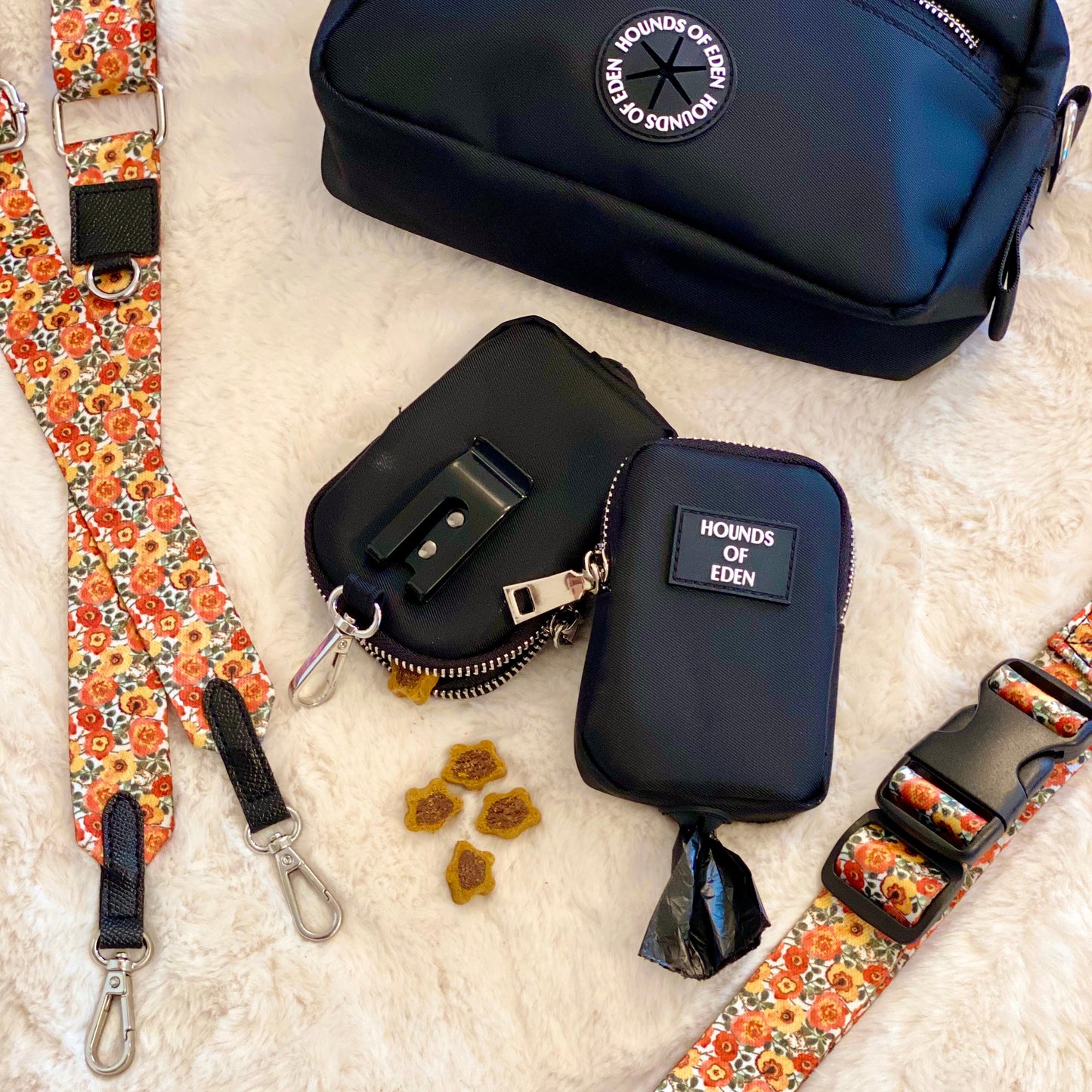 Clip on Dog Treat & Poop bag Pouch - Black - Silver Hardware - The Bark Market