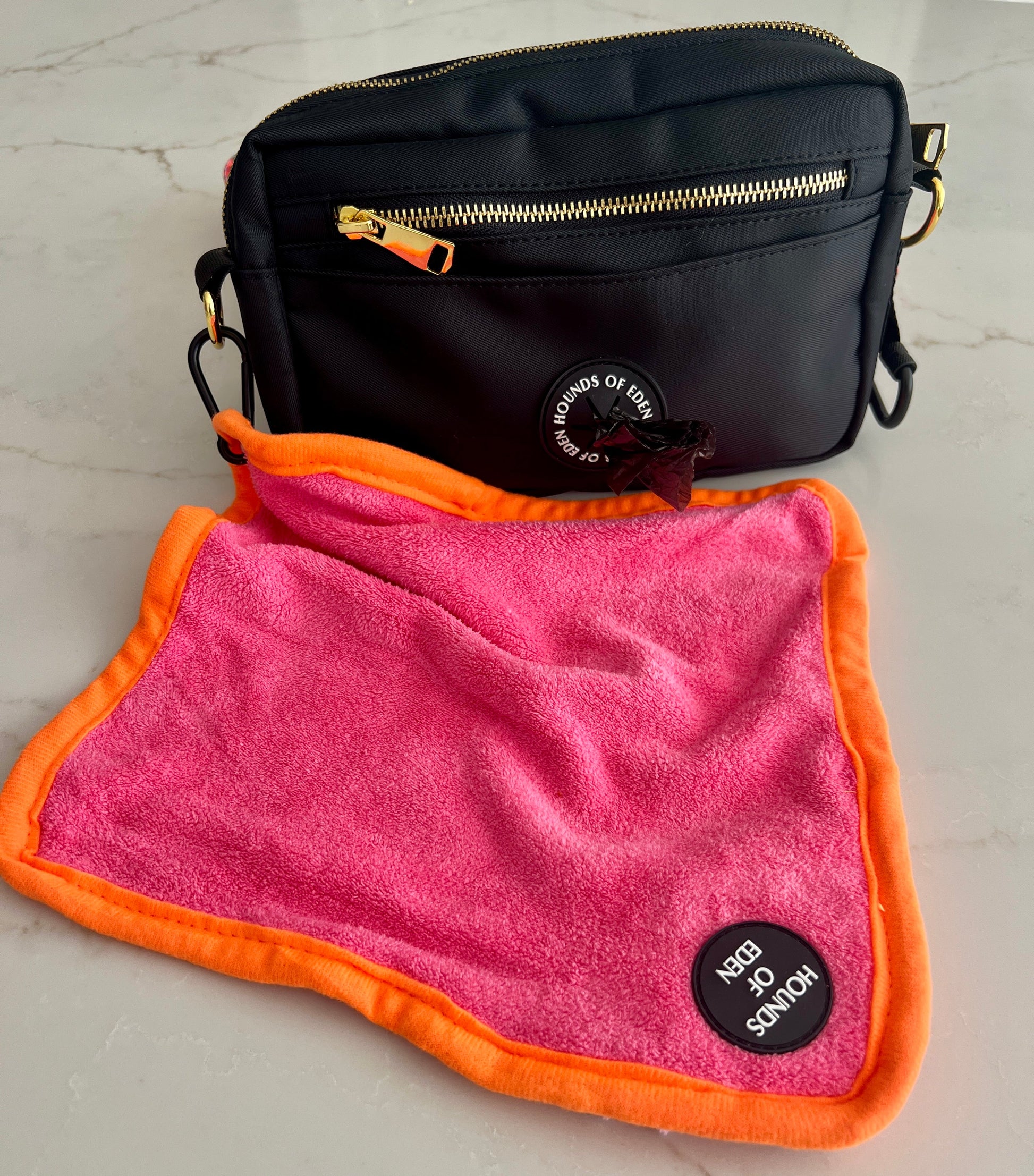Mini Dog Towel + Clip, Teal & Brown - The Bark Market