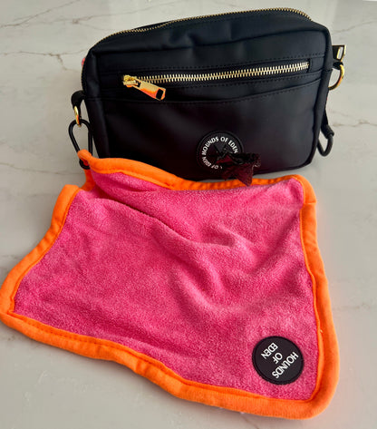 Mini Dog Towel + Clip, Teal & Brown - The Bark Market