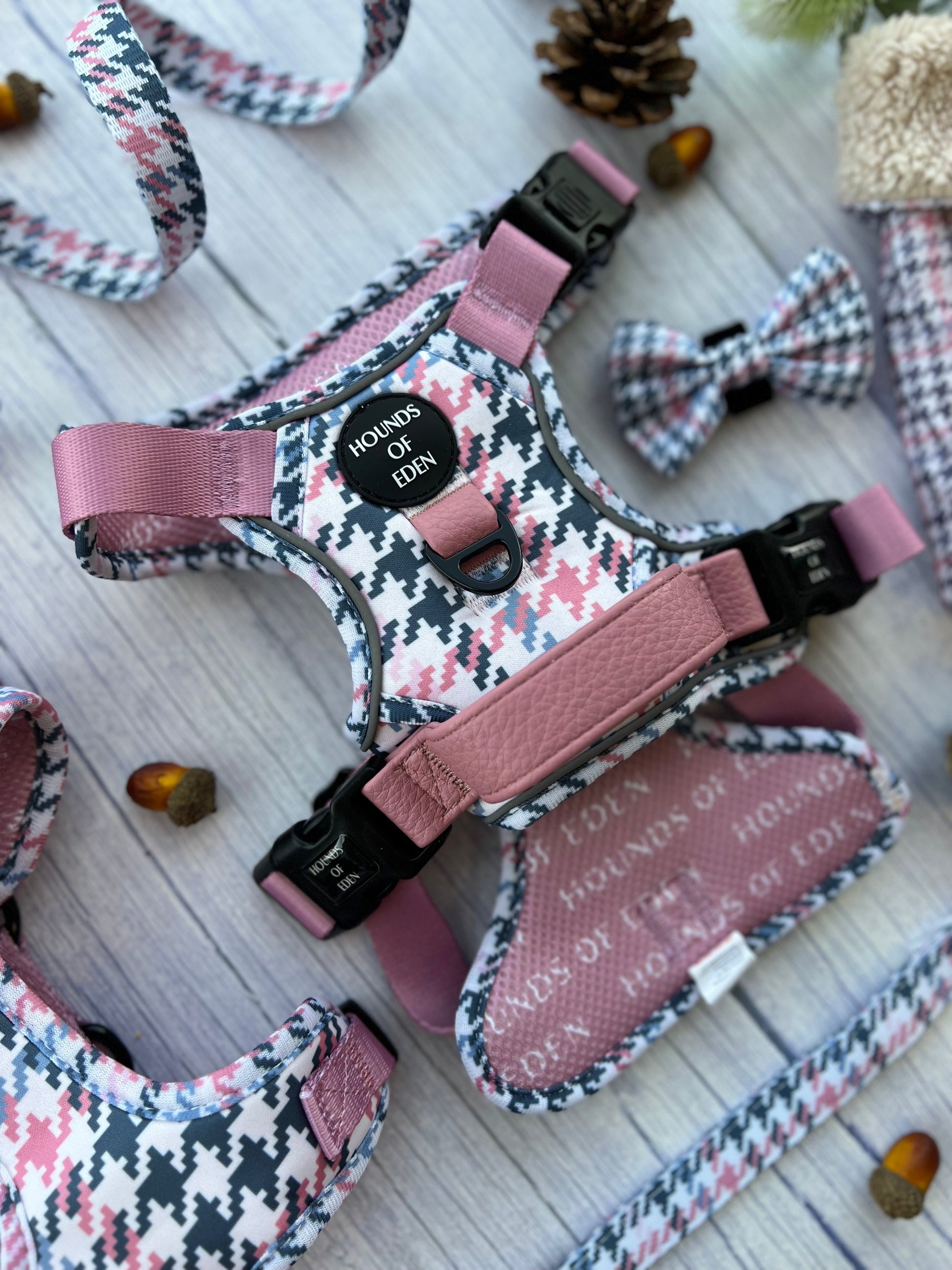Pink Houndstooth Leather Dog Collar - The Bark Market