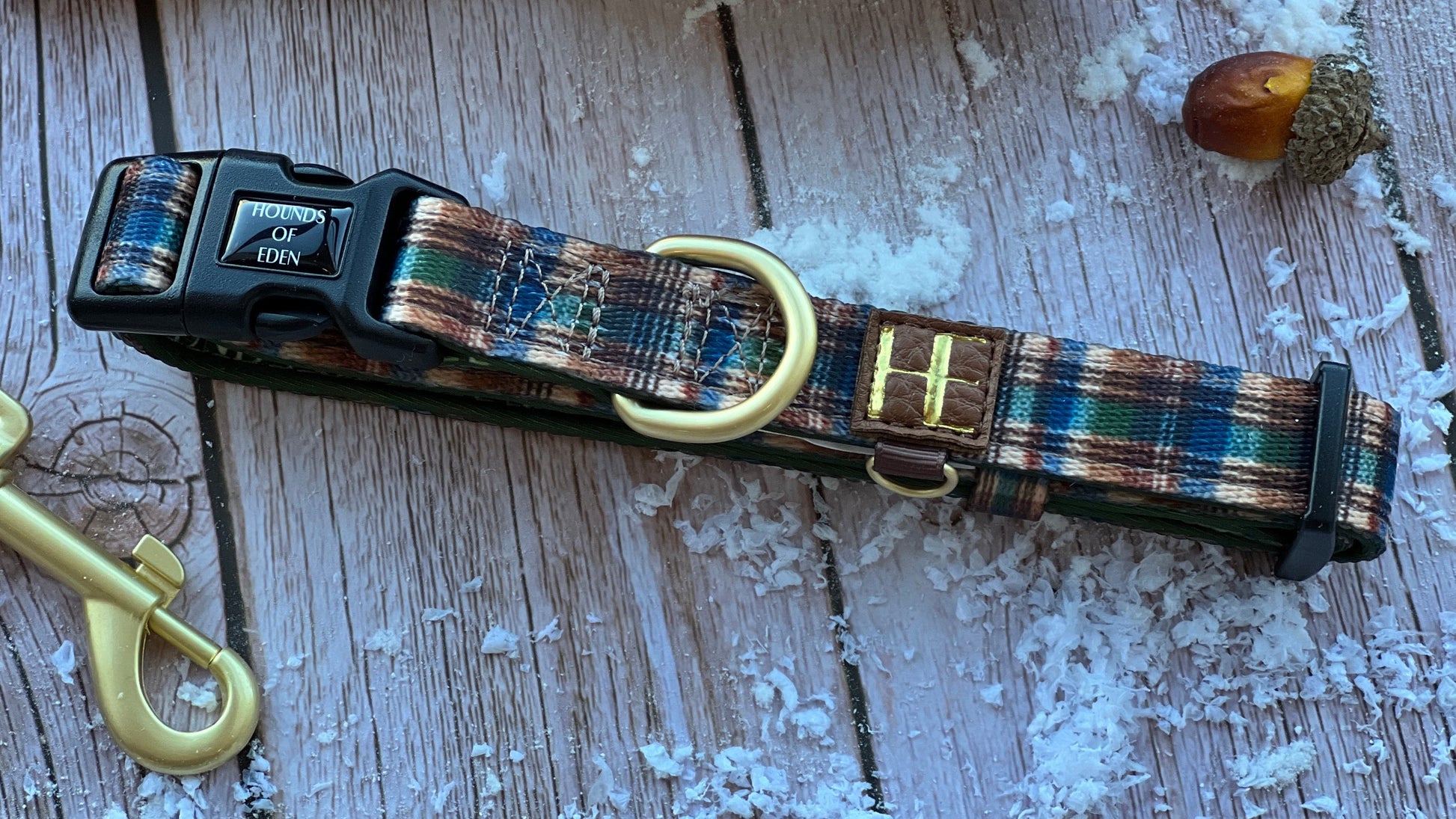Oak Forest Plaid Dog Collar + Tag Holder - The Bark Market