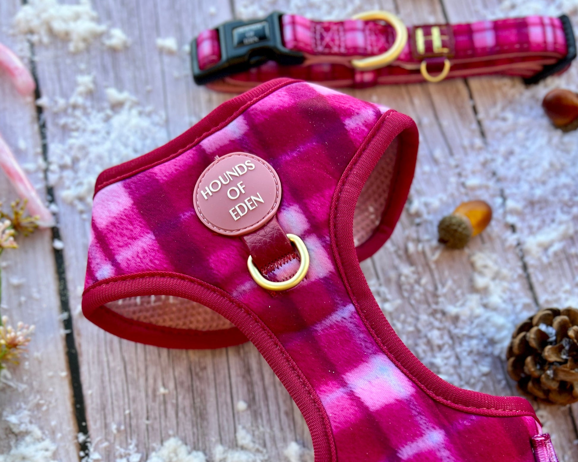 Rose Berry Plaid - Adjustable Dog Harness (XXS-XS) - The Bark Market