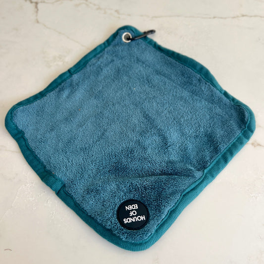 Mini Dog Towel + Clip, Teal & Brown - The Bark Market