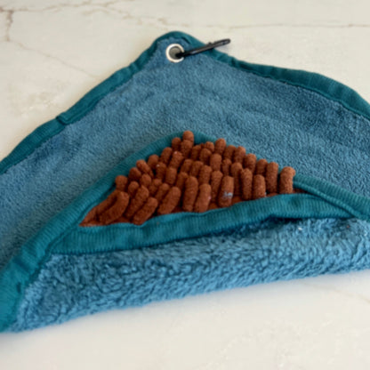 Mini Dog Towel + Clip, Teal & Brown - The Bark Market