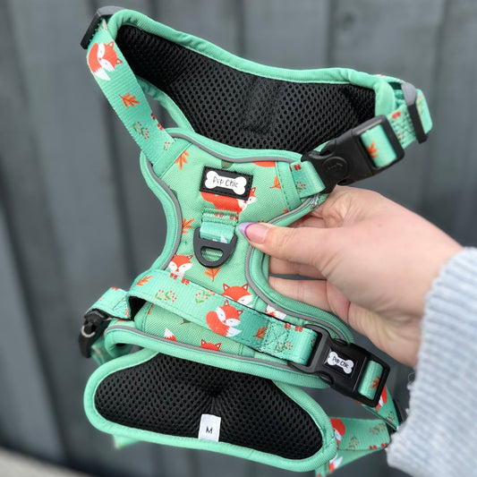 Inquisitive Fox No Pull Tactical Dog Harness – Green Fox Print, Adjustable, Step-In (XS-XL) - The Bark Market