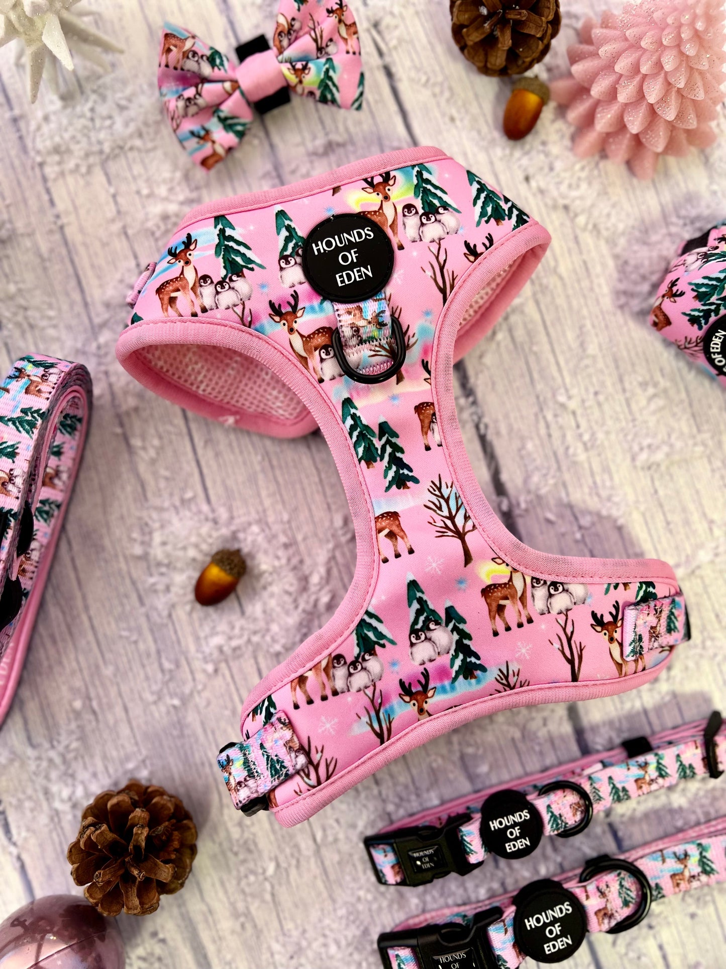 Aurora Nights - Pink Penguin Design Dog Harness - The Bark Market