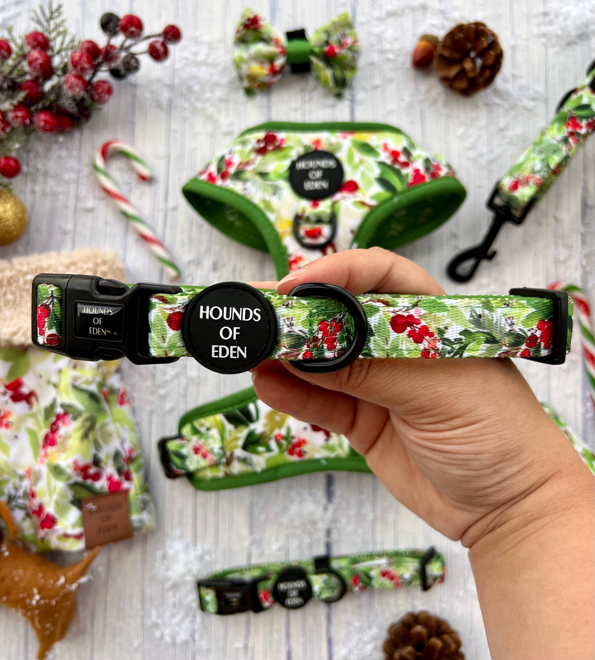 Winter Spruce & Berries Design Dog Collar - The Bark Market
