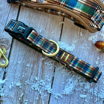 Oak Forest Plaid Dog Collar + Tag Holder - The Bark Market