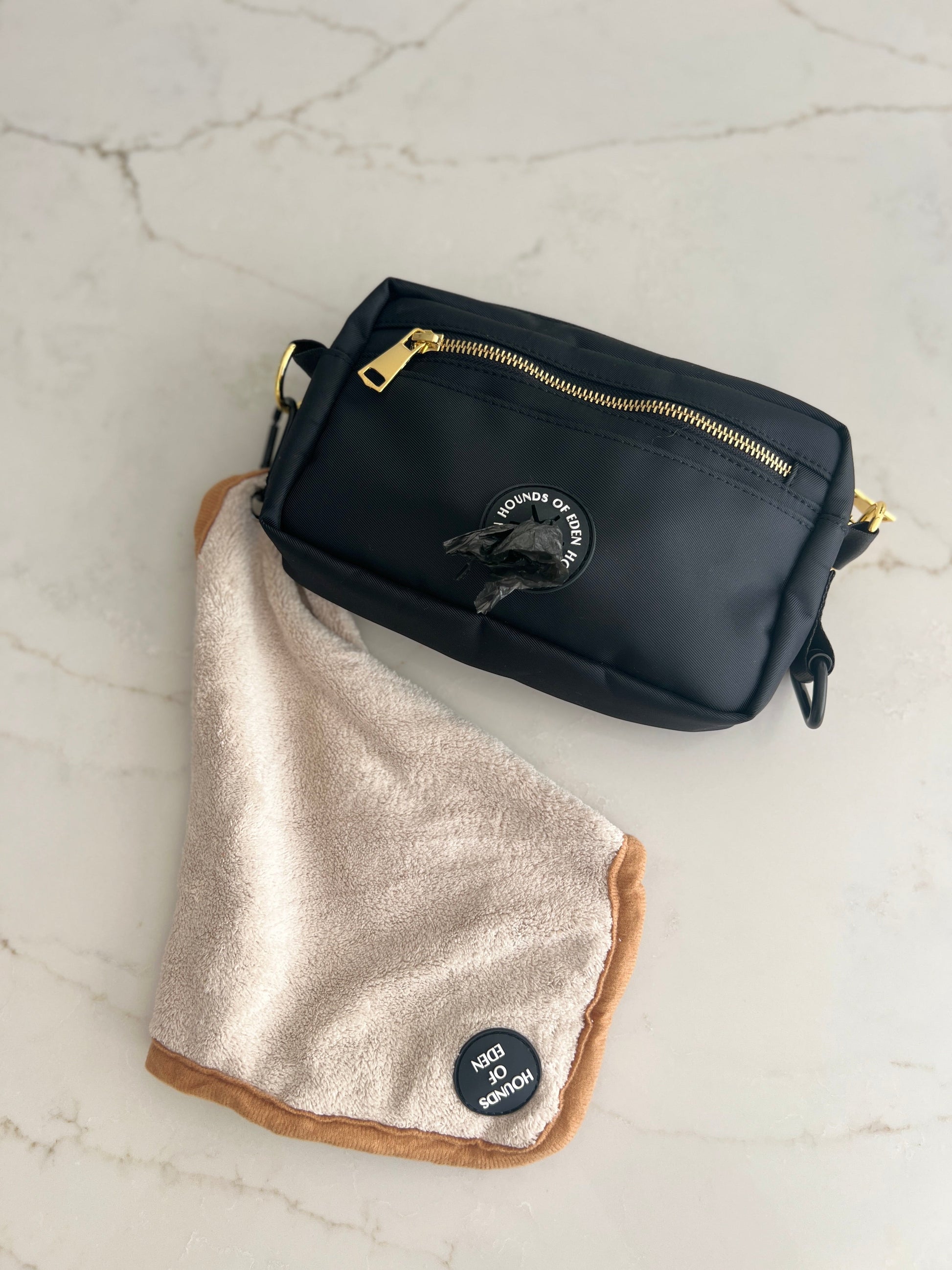 Mini Dog Towel + Clip, Beige & Brown - The Bark Market