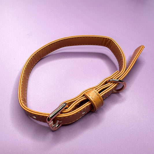 Alfresco Pup vegan leather dog collar - camel colour buckle dog collar - The Bark Market