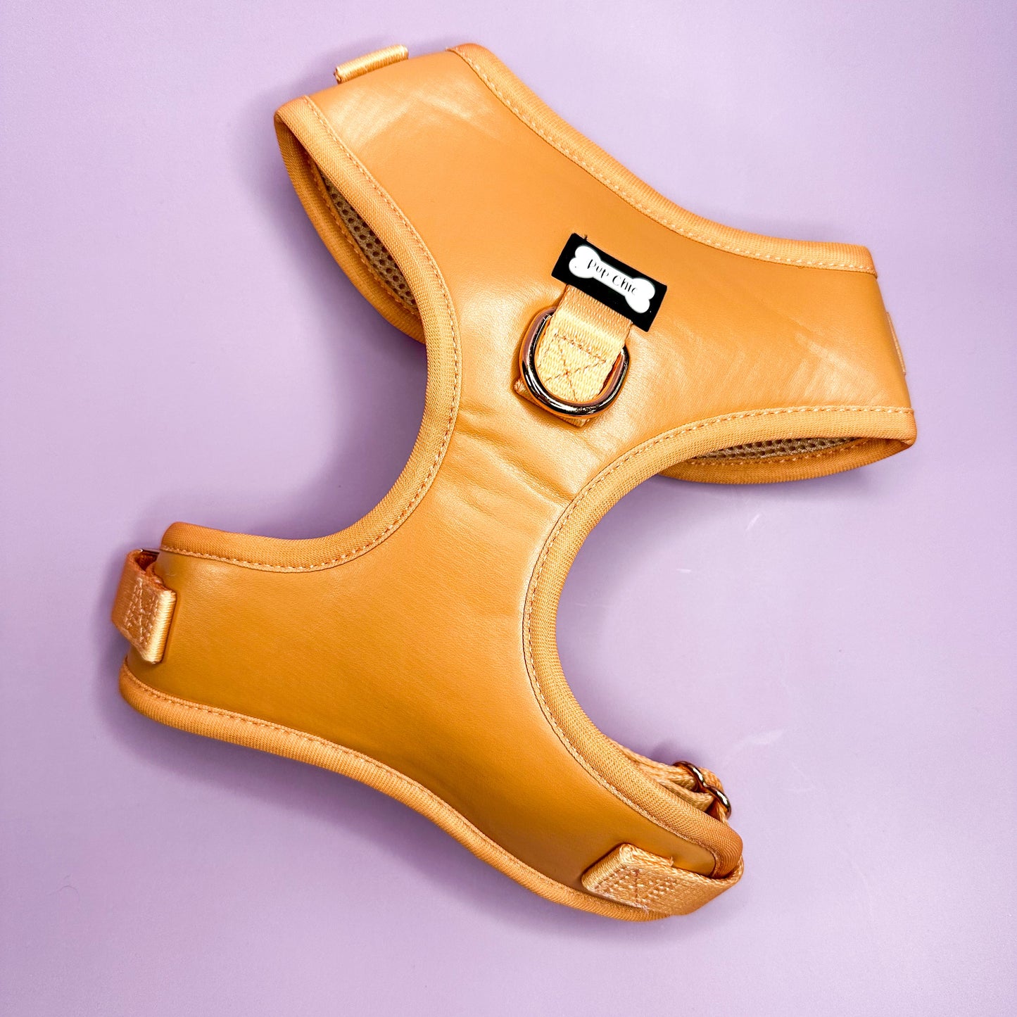Alfresco Pup faux leather dog harness - camel colour adjustable dog harness - The Bark Market