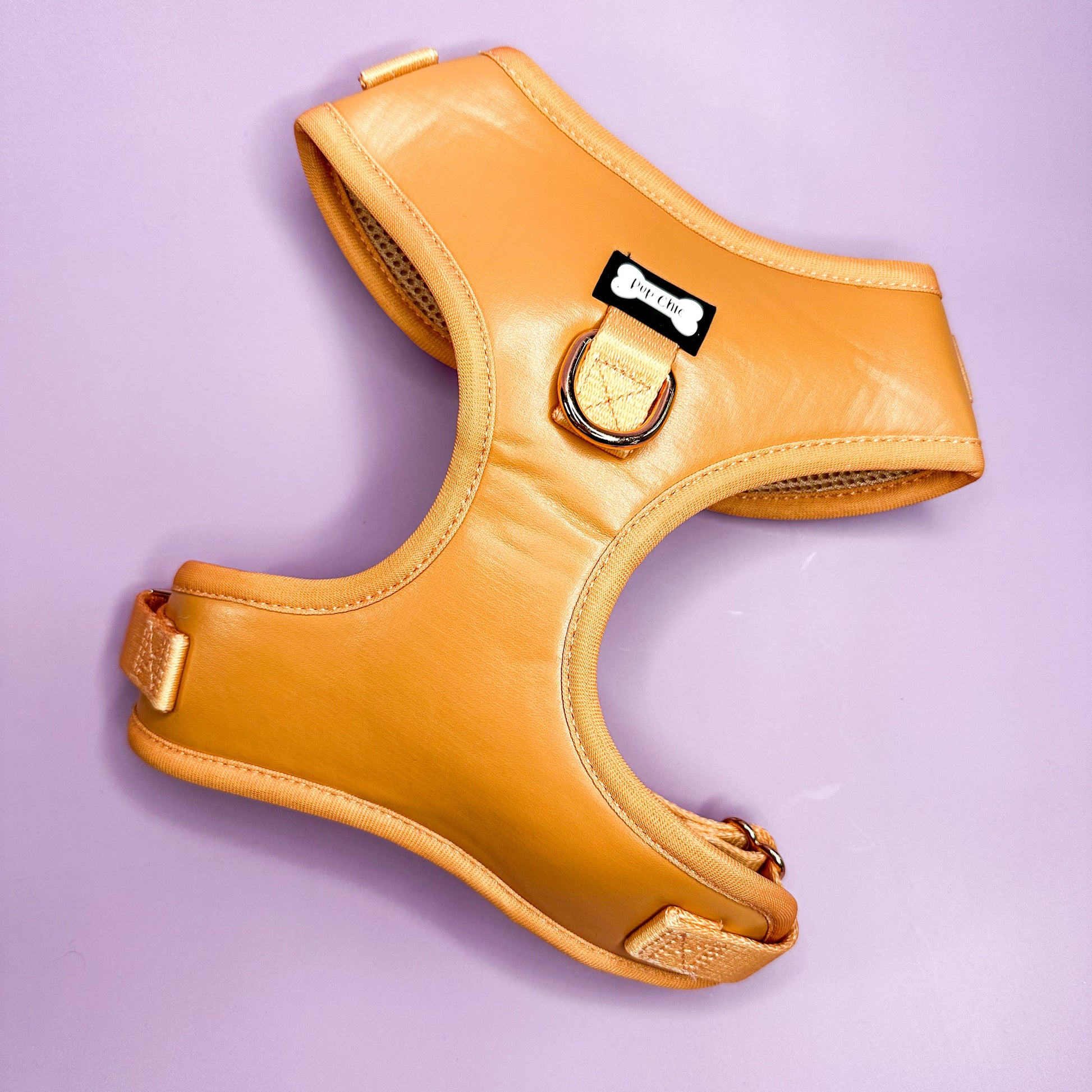 Alfresco Pup faux leather dog harness - camel colour adjustable dog harness - The Bark Market