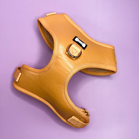 Alfresco Pup faux leather dog harness - camel colour adjustable dog harness - The Bark Market
