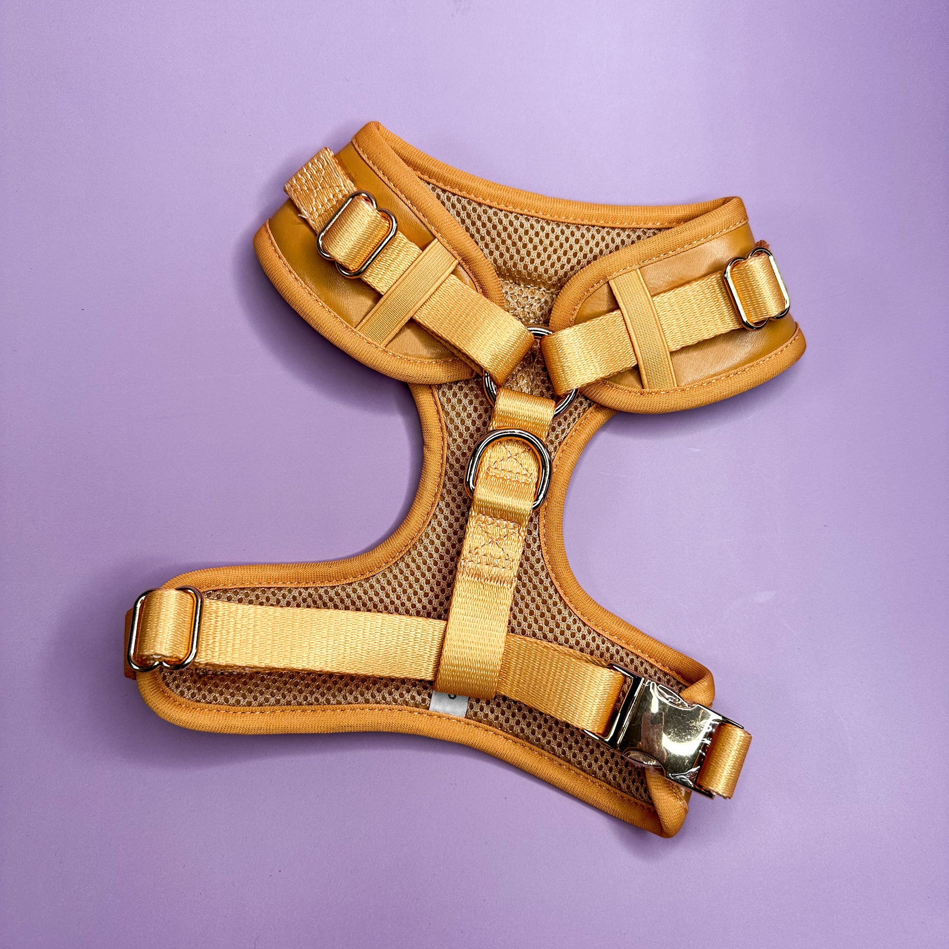 Alfresco Pup faux leather dog harness - camel colour adjustable dog harness - The Bark Market