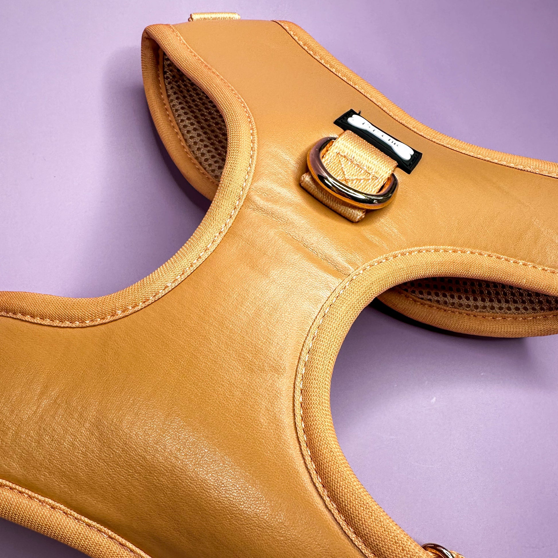Alfresco Pup faux leather dog harness - camel colour adjustable dog harness - The Bark Market