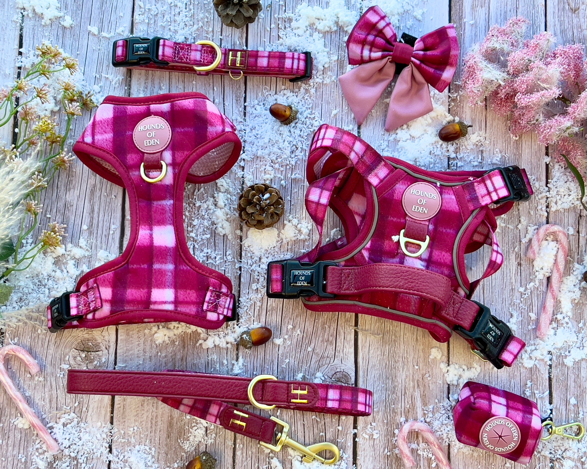Rose Berry Plaid - Adjustable Dog Harness (XXS-XS) - The Bark Market