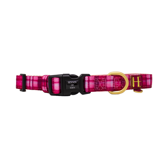 Rose Berry Plaid Dog Collar + Tag Holder - The Bark Market