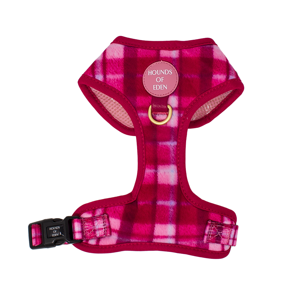 Rose Berry Plaid - Adjustable Dog Harness (XXS-XS) - The Bark Market