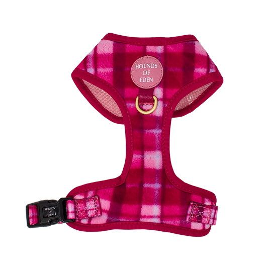 Rose Berry Plaid - Adjustable Dog Harness (XXS-XS) - The Bark Market