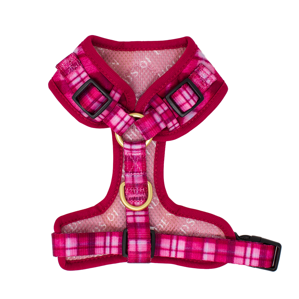 Rose Berry Plaid - Adjustable Dog Harness (XXS-XS) - The Bark Market