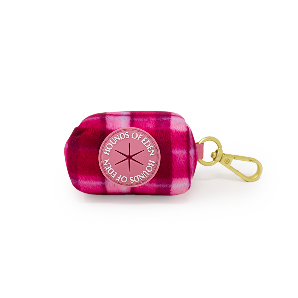 Rose Berry Plaid Dog Collar + Tag Holder - The Bark Market