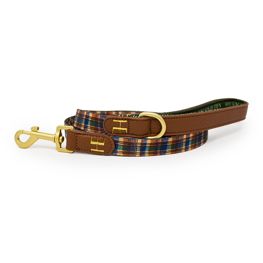 Oak Forest Plaid Leather Dog Lead - The Bark Market