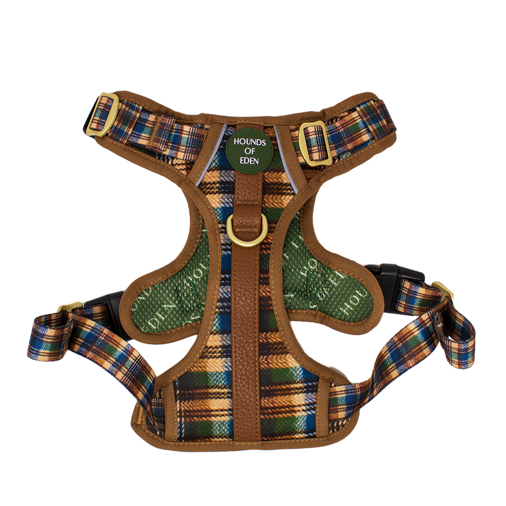 Oak Forest Plaid Dog Collar + Tag Holder - The Bark Market
