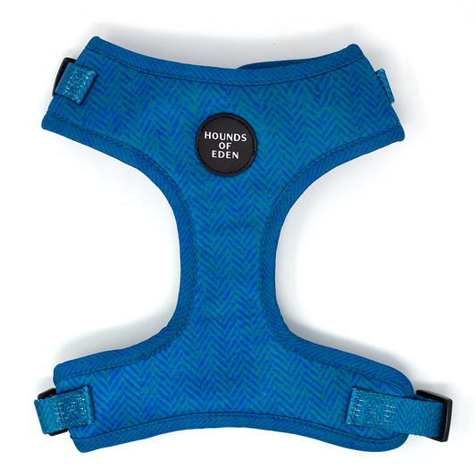 'Bruce' - Blue & Teal Herringbone Dog Harness - The Bark Market