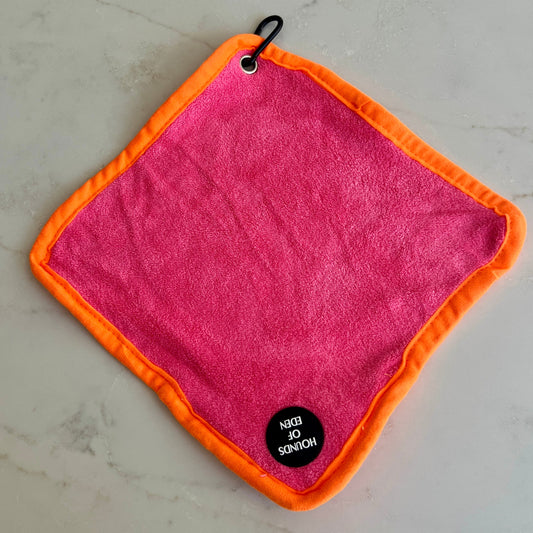 Mini Dog Towel + Clip, Pink & Orange - The Bark Market