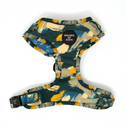 'Brush it Off' - Olive, Blue & Orange Camo Pattern Dog Harness - The Bark Market