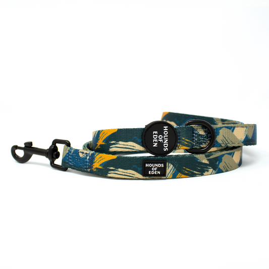 'Brush it Off' - Olive, Blue & Orange Camo Pattern Dog Lead - The Bark Market